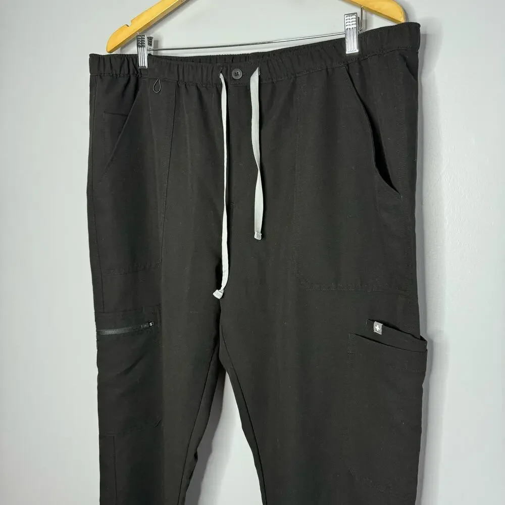 Figs Black Cairo Cargo Scrub Pants Men's XXL Tall Medical Nurse Black